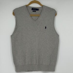 Polo Ralph Lauren Mens Gray Pima Cotton Sweater Vest Size Large Preppy Luxury